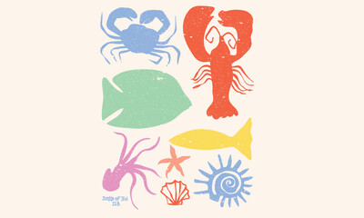 Wall Mural - Multicolor ocean fish artwork for t shirt print, poster, sticker and other uses. Stay salty. Seafood club. Fish vintage artwork.