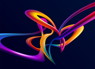 Wall Mural - colorful 3d liquid lines. abstract geometric shapes on dark background.