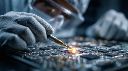 Poster - Expert in gloves cleaning electronic components for precise maintenance