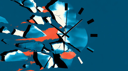 Wall Mural - time shattering conceptual clock breaking apart with shattered glass in a calm light blue background
