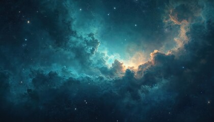 Wall Mural - Cosmic illustration celestial bodies, nebulae, galaxies. Stars shine bright amid interstellar clouds. Deep space concept, cosmic design, abstract background with planets, milky way. Visualization of