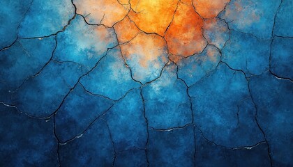 Aufkleber - Abstract cracked texture background, blue, orange colors. Broken surface design, cracked effect, grunge style, high resolution, detailed. Illustration for digital art, wallpaper, posters, modern
