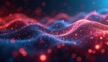 Aufkleber - Abstract digital tech background with flowing data waves. Modern design with vibrant red, blue bokeh light. Suitable for finance, business, artificial intelligence tech concepts. Visualization of big