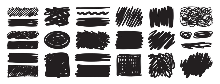 doodle sketch pen and scrible set isolated on white background. Hand drawn brush shapes freehand collection