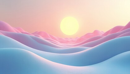 Aufkleber - Abstract illustration featuring pink, blue mountains, sunrise. Futuristic design, vivid colors. Minimalist landscape with soft gradients. Digital art for wallpapers, posters, modern design projects.