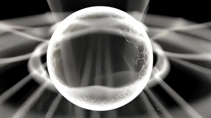 Poster - Abstract sphere formed by glowing neural connections and fine digital threads, floating in black space