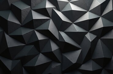 Poster - Black triangular abstract background with grunge surface in 3d rendering. Geometric design of polygonal triangles creates interesting pattern. Modern, creative design for wallpaper, business card,