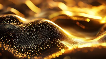 Poster - Abstract Golden Waves: A Symphony of Light and Particles