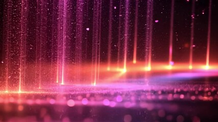 Aufkleber - Illuminated Sparkles: This image reveals a captivating display of cascading particles illuminated in vibrant hues of pink and orange, creating a mesmerizing light spectacle.