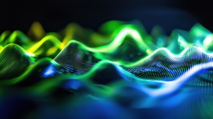 Poster - Abstract Vibrant Green and Blue Waves Digital Art