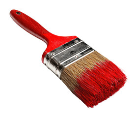 Wall Mural - Action with a red brush workspace supply creative environment view isolated on transparent background