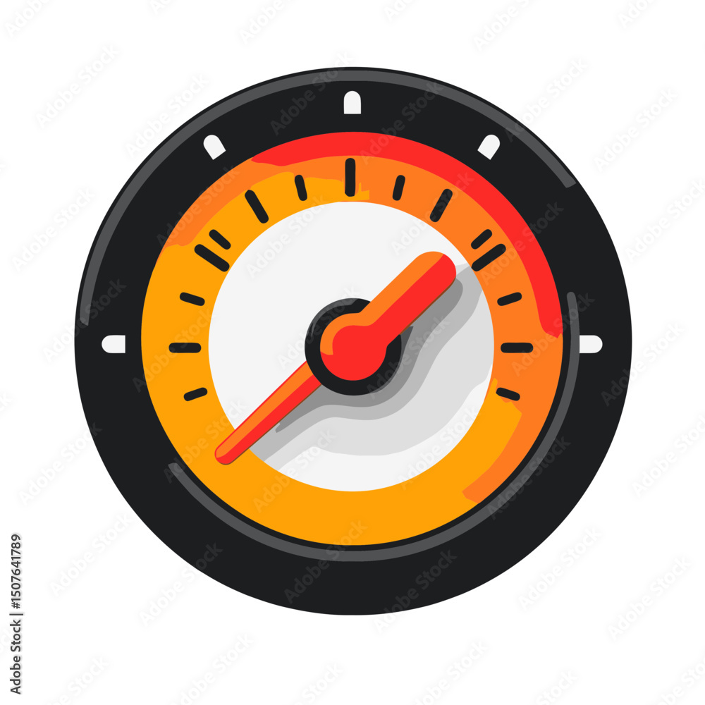 Simple flat cartoon tachometer gauge icon designed for clear ...