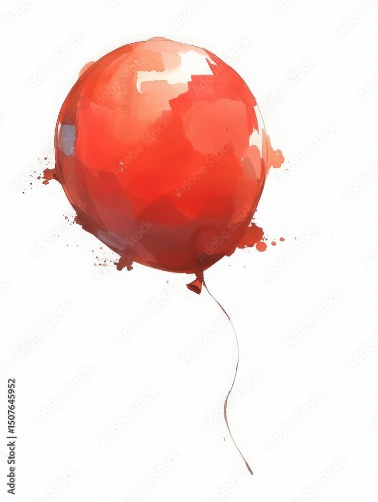 A vibrant red balloon is captured in mid-air, suspended against a stark white background. The balloon appears glossy and reflects light, creating an uplifting, cheerful atmosphere.