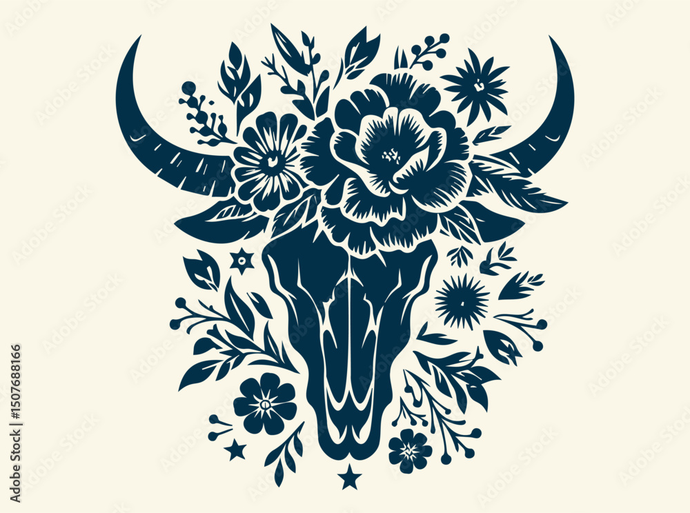 Boho Cow Skull with Floral Design Silhouette SVG for Crafts and Deco ...