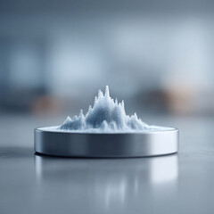 Poster - Abstract data visualization a 3D point cloud forming a peak on a circular platform.  Perfect for illustrating concepts of data analysis, technology, growth, or digital landscapes.