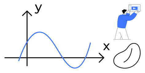 Poster - person holding a screen showing video content near a graph with curves on x and y axes. ideal for pr