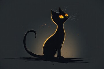 Poster - Mysterious black cat with glowing eyes sitting in a dimly lit space, exuding an aura of enchantment and intrigue during a quiet night