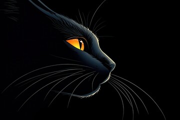 Poster - Mysterious black cat with glowing eyes sitting in a dimly lit space, exuding an aura of enchantment and intrigue during a quiet night