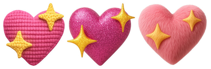 Canvas Print - png textured sparkling heart designs, element set on transparent background