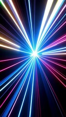 Poster - Futuristic digital speed light streaks converging towards center point on black background.
