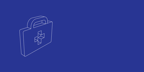 Poster - The outline of a large first aid symbol made of white lines on the left. 3D view of the object in perspective. Vector illustration on indigo background