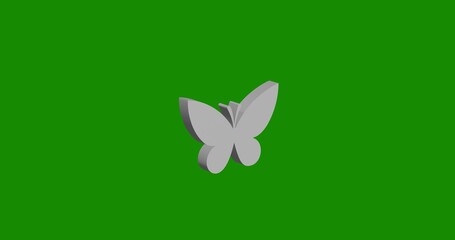 Poster - Isolated realistic white butterfly symbol front view with shadow. 3d illustration on green chroma key background