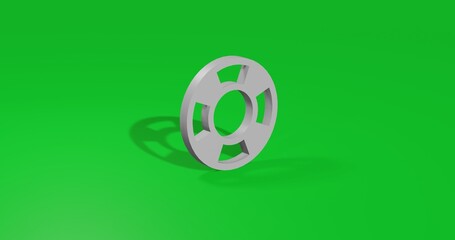 Poster - Isolated realistic white lifebuoy symbol front view with shadow. 3d illustration on green chroma key background