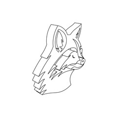 Poster - The outline of a large raccoon head symbol is made with black lines. 3D view of the object in perspective. Vector illustration on white background