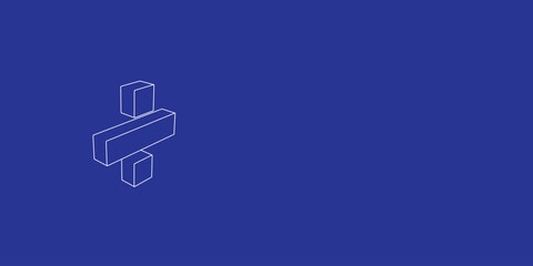 Poster - The outline of a large division symbol made of white lines on the left. 3D view of the object in perspective. Vector illustration on indigo background