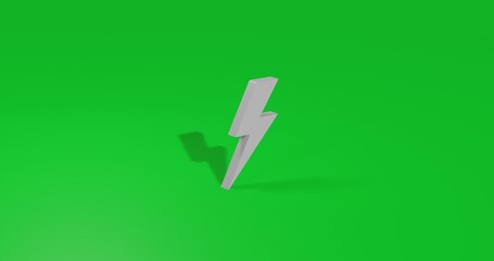Poster - Isolated realistic white lightning symbol front view with shadow. 3d illustration on green chroma key background