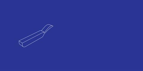 Poster - The outline of a large pan symbol made of white lines on the left. 3D view of the object in perspective. Vector illustration on indigo background