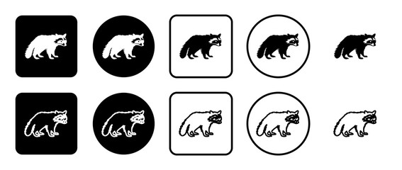 Poster - Icon set of raccoon symbol. Filled, outline, black and white icons set, flat style.  Illustration on transparent background