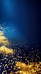 Poster - Elegant dark blue background with shimmering golden bokeh lights creating a magical, festive ambiance and a sense of celebration