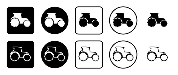 Poster - Icon set of tractor symbol. Filled, outline, black and white icons set, flat style.  Illustration on transparent background