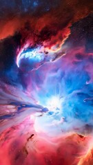 Wall Mural - nebula cloud of interstellar gas and dust in colorful blue, purple and red creating a cosmic and out
