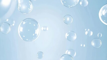 Poster - Floating transparent spheres on light blue backdrop creating a clean, soft, airy atmosphere with a refreshing and ethereal visual effect.
