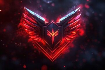 Poster - Dynamic emblem featuring fiery wings and a bold shield design in a dark, captivating background with glowing red accents and a dramatic atmosphere