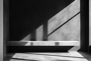 Aufkleber - Minimalist interior design featuring a decorative bowl and a palm leaf plant beside a window casting shadows in natural light during the afternoon