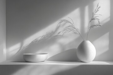 Aufkleber - Decorative plant in simple gray pot placed on a windowsill with natural light creating soft shadows and minimalist atmosphere in a modern interior