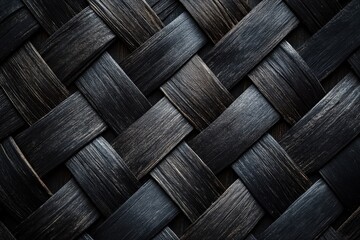 Poster - Intricate woven black textile showcasing alternating patterns and textures highlighting craftsmanship and design in a modern aesthetic