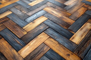 Poster - Wooden herringbone pattern showcasing varying shades and textures in a unique design for interior decor in a modern setting