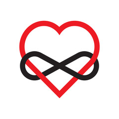 Poster - Heart infinity icon. Red black symbol. Endless love shape. Vector concept figure.