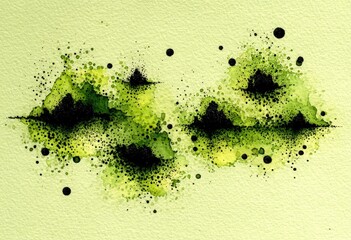 Poster - Abstract Watercolor Painting With Green And Black Splashes On Yellow Background