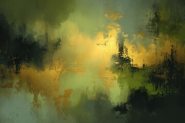 Poster - Abstract Painting With Green Gold And Black Colors