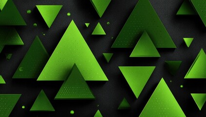 Poster - Abstract Green Triangles Pattern On Dark Background