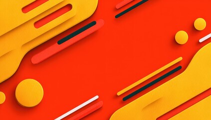Poster - Abstract Geometric Design With Orange And Yellow Shapes On Red Background