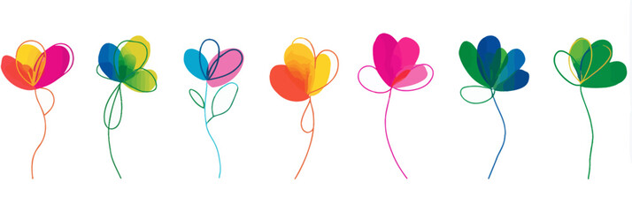 Wall Mural - minimalist one-line flower vector: gradient outline floral icons for spring & summer � simple sketch