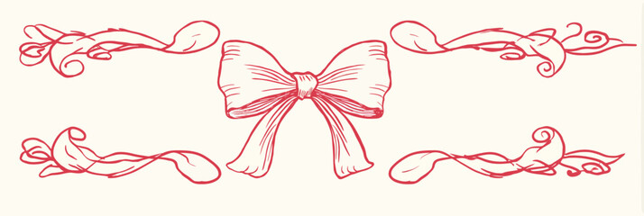 Wall Mural - bow frame ribbon border vintage hand drawn set � elegant red doodle sketch style bow frame decorativ