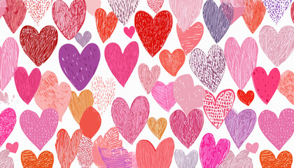 Wall Mural - colorful hearts seamless pattern vector with hand-drawn textures, doodles, and bright grunge for val