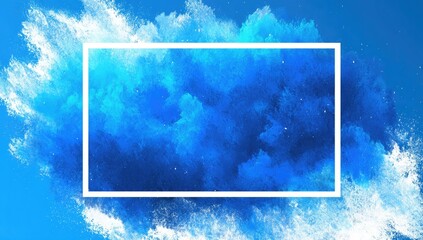 Poster - Abstract Blue Powder Explosion With White Frame
